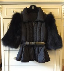 Дамско късо разкроено яке с ръкави 3/4 естествен косъм лисица, НАЛИЧНО М, L, XL размер