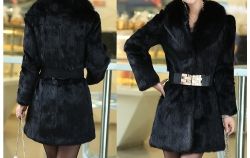 Дамско палто естествен косъм заек с яка лисица 2 ЦВЯТА