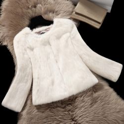 Късо дамско палто естествен косъм заек 12 ЦВЯТА
