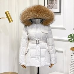 Дамско яке с гъши пух и качулка с голяма яка естествен косъм сребърна лисица
