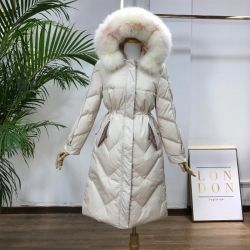 Олекотено зимно яке с гъши пух с качулка с естествен косъм, НАЛИЧНО S размер