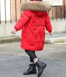 Детско зимно яке с гъши пух за момичета, НАЛИЧНО червено размер 120 /120-130 см височина/