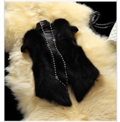 Къс елек от естествен косъм лисица, НАЛИЧЕН черен, размер M/L