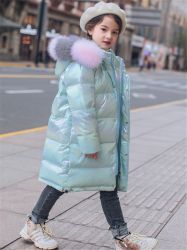 Детскo зимнo яке с гъши пух за момичета лъскаво хамелеон