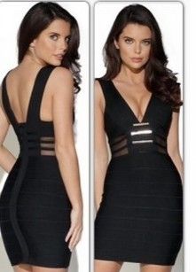 Дамска Черна Рокля Herve Leger с презрамки и метални елементи