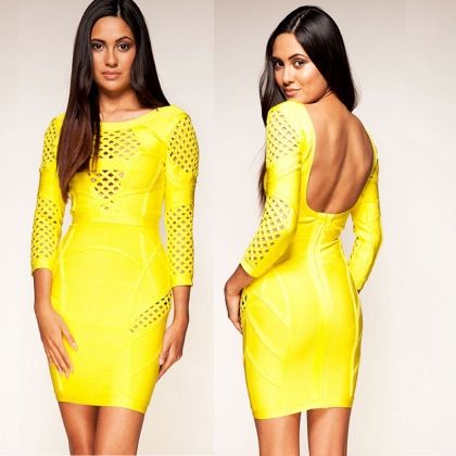 Елегантна рокля Herve Leger с дълъг ръкав и гол гръб