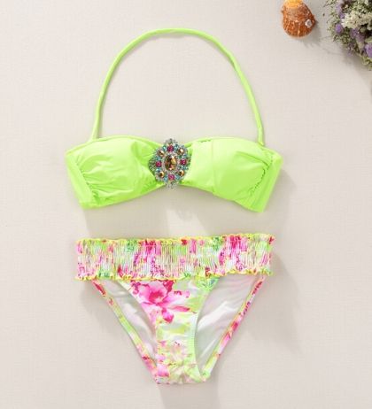 Оригинални Бански Виктория Сикрет с тока с кристали резеда