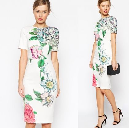Елегантна лятна рокля с къс ръкав бяла ЦВЕТЯ