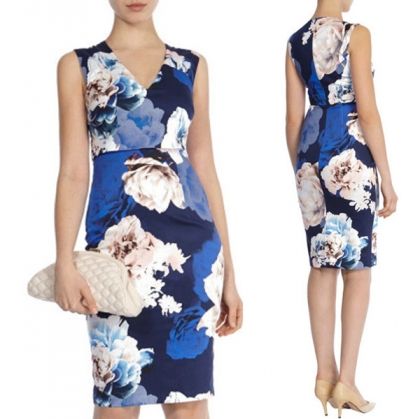 Елегантна официална рокля в синьо с цветя