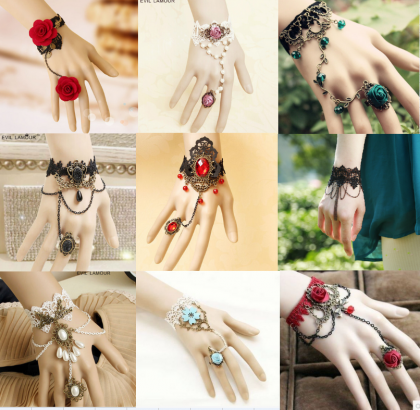 Масивна гривна с камъни и дантела комплект с пръстен