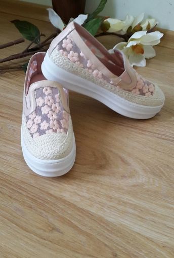 Модни дамски ниски кецове с цветя в светло розово, НАЛИЧНИ 38 номер