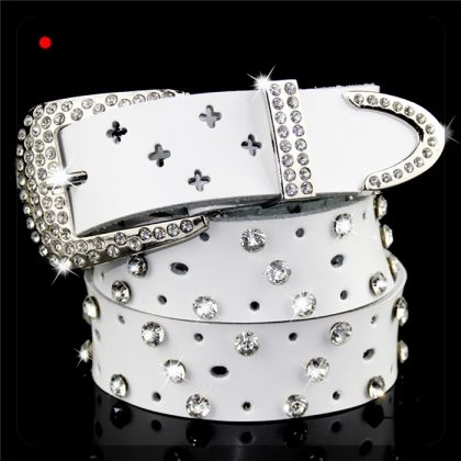 Дамски колан за дънки и панталони естествена кожа с кристални камъни