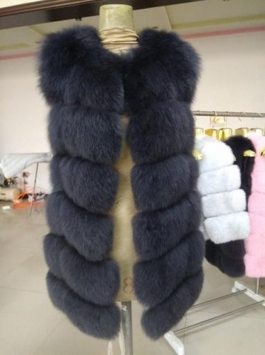 Дълъг елек топки 100% естествен косъм лисица- ТЪМНО СИВ 75 см. дължина