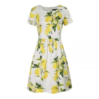 Елегантна разкроена рокля с къс ръкав бяла ЛИМОНИ