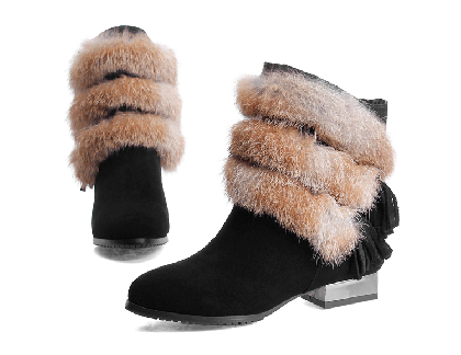 Дамски боти с нисък ток естествена кожа с естествен косъм заек, НАЛИЧНИ 36 и 38 номер