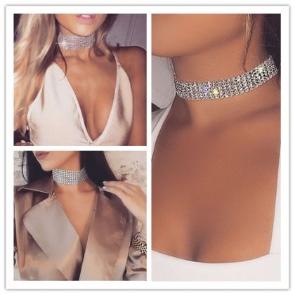 Чокър за врат с кристални камъни 1 см