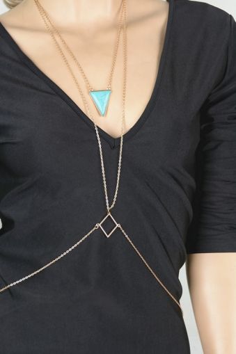 Бижу украшение за деколте със син камък