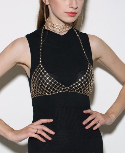 Комплект чокър и украшение за деколте с кристални камъни