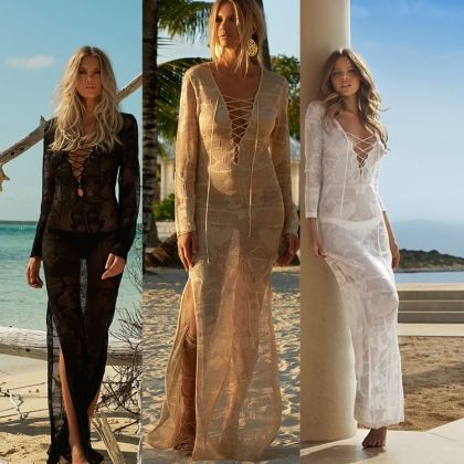 Секси дълга плажна рокля от фино плетиво