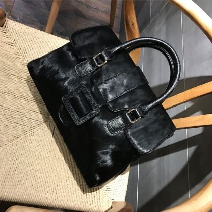 Дамска чанта естествена кожа с косъм от пони