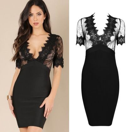 Ластична рокля Herve Leger с горна част дантела