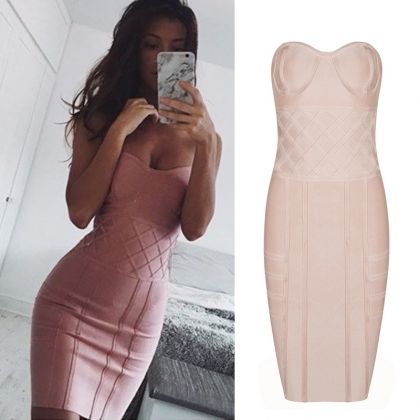 Бандажна къса рокля Herve Leger без презрамки