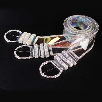 Моден дамски колан PVC с кристални камъни