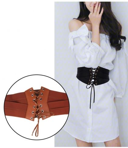 Еластичен широк ретро колан с връзки за риза или рокля