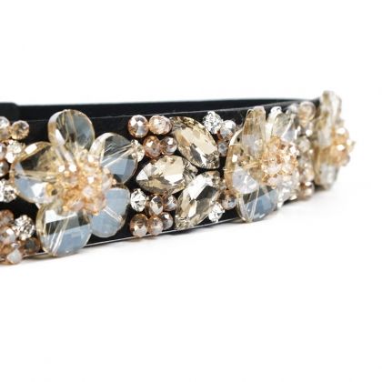 Еластичен колан с кристални цветя за рокли