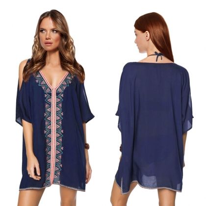 Дамска къса свободна плажна туника памук