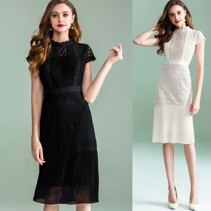 Елегантна рокля дантела с плисе отдолу