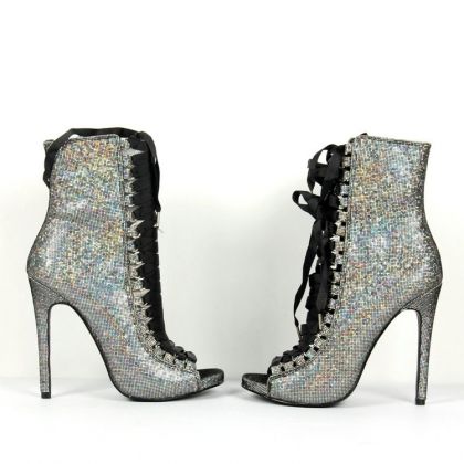 Дамски блестящи летни боти на висок ток с връзки, НАЛИЧНИ 39/40 номер