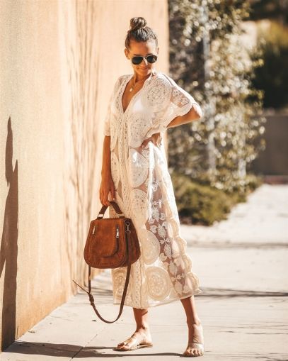 Модна дълга плажна рокля памук