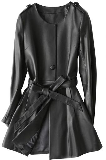 Елегантно дамско кожено яке естествена агнешка кожа с колан