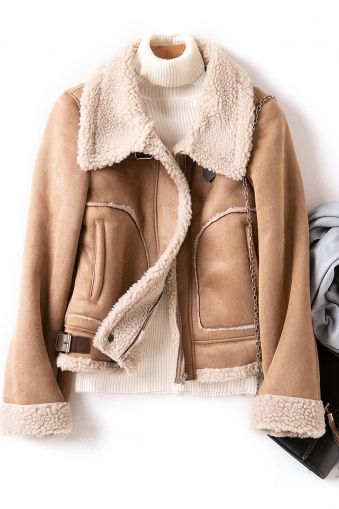 Късо дамско яке от агнешка вълна