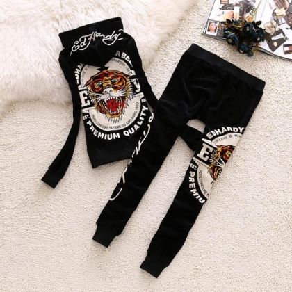 Спортен комплект кадифе с камъни Ed Hardy в два цвята