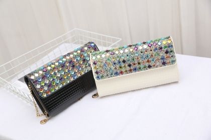 Дамска чанта клъч с цветни кристални камъни
