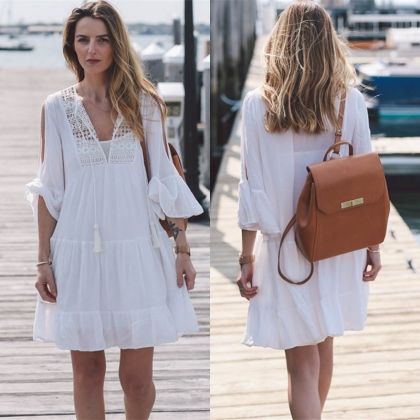 Модна свободна бяла рокля 100% памук
