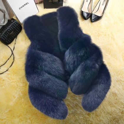 Елек 100% естествен косъм сребърна лисица ТЪМНО СИН