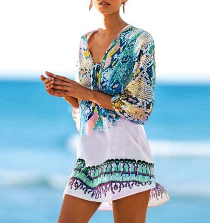 Къса плажна рокля с дълъг ръкав, НАЛИЧНА