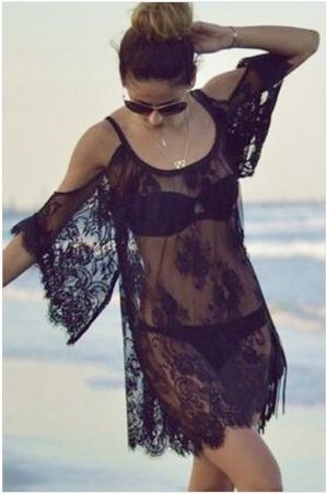 Секси дантелена прозрачна плажна туника