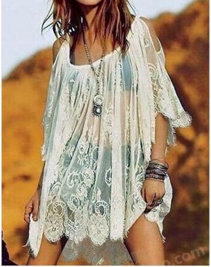 Секси дантелена прозрачна плажна туника