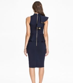 Елегантна вталена рокля с набор в тъмно синьо