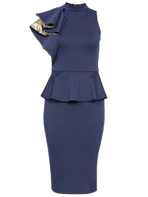 Елегантна вталена рокля с набор в тъмно синьо