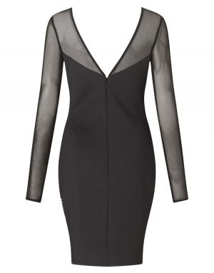 Елегантна рокля с дантела, с дълъг ръкав черен тюл