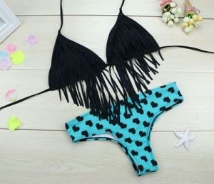 Моден бански от две части горнище с дълги ресни