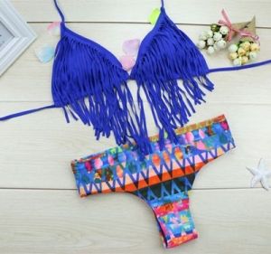 Моден бански от две части горнище с дълги ресни