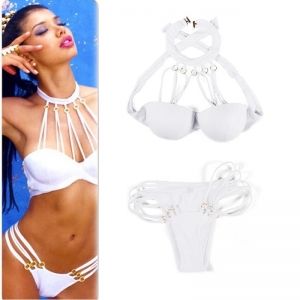 Секси Бански от две части с деколте и долнище с халки 