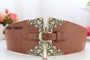 Широк ластичен колан с кожа, метални елементи