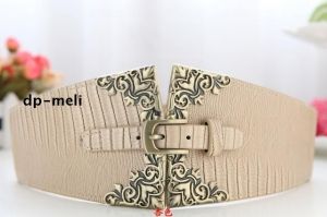 Широк ластичен колан с кожа, метални елементи